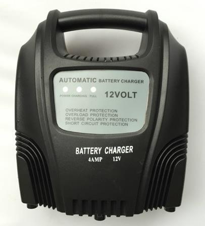 BATTERY CHARGER 12Volt 4Amp FOR INDOOR USE ONLY Power Details: Input: 230-240Vac; 50Hz; 52W Output: 12V DC; 2.