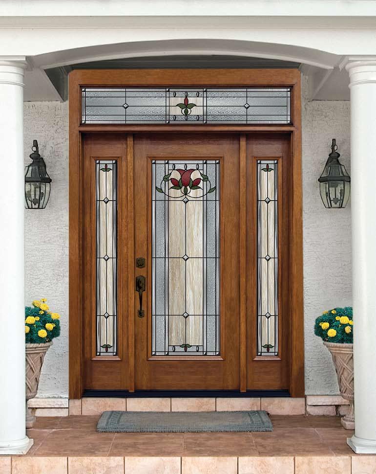 Bellflower glass bellflower by ODL HM 242BF Door, HS 242BF Sidelites and HT 200BF Transom Custom Glass Sizes Available Door / Sidelite / Transom Ruby Red Soft Wave Olive Soft Wave Yellow Swirl HM