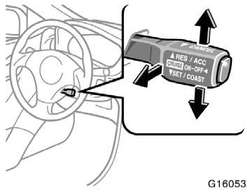 SETTING AT A DESIRED SPEED On vehicles with automatic transmission, the selector lever must be in the D position or the gear position must be 3 or 4 in M mode before you set the cruise control speed.
