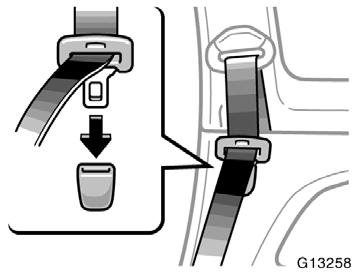 CAUTION The seat belt must be removed from the tongue holder when the seat belt is in use.