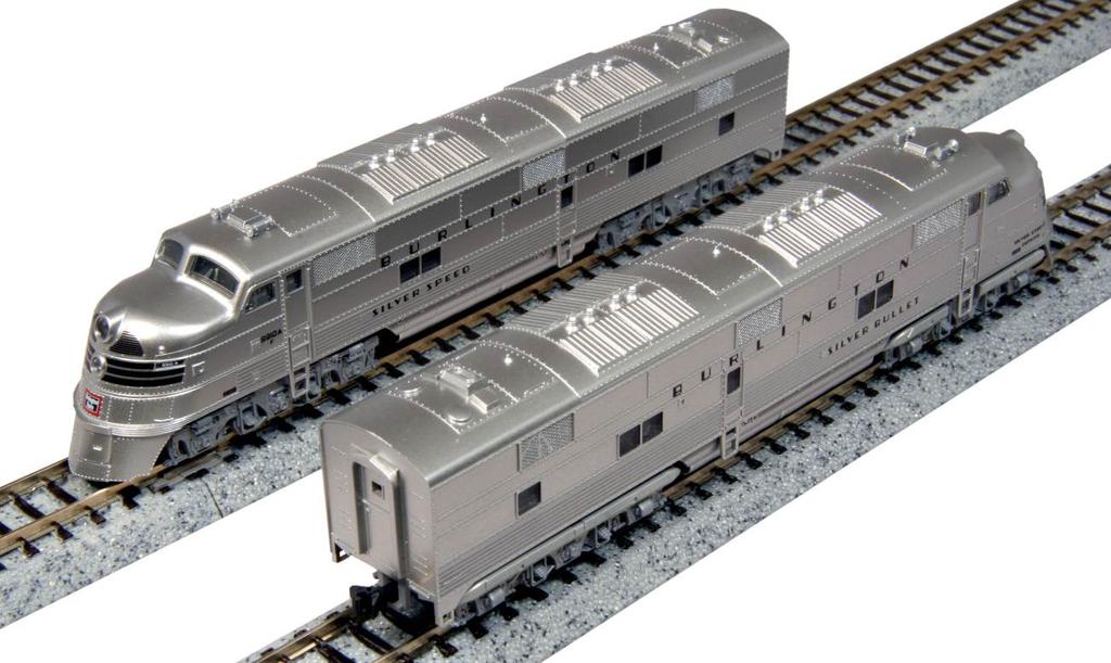 versions of the CB&Q E5A locomotive, as well as have un-skirted trucks that reflect the locomotive s later appearance when