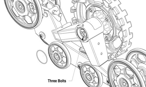 Install the axle lock washer; then install the three bolts (threads coated with blue Loctite #242) at the tip of the main axle.