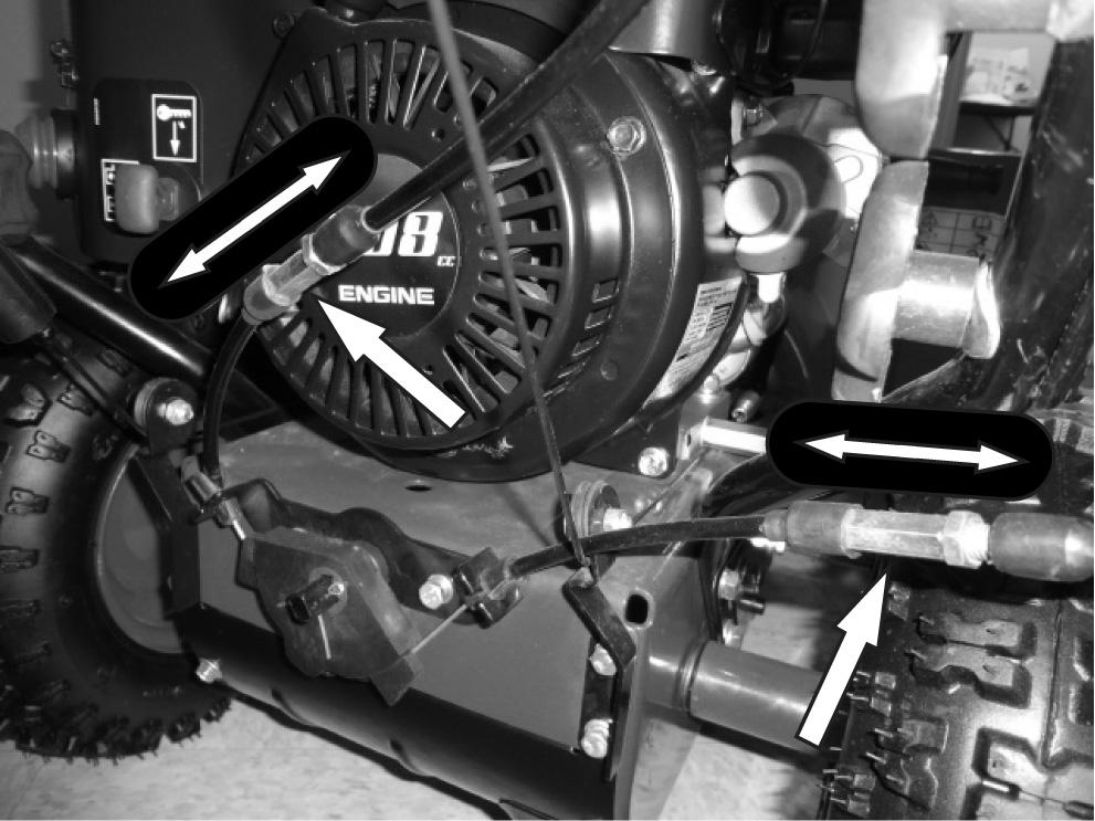 Some slack in the cable may be required to ensure the drive control is not engaging the drive friction wheel. There should be no drive movement with the drive control handle released.