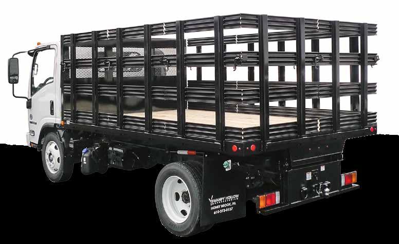 PB9600 STANDARD PLATFORM/ STAKE BODIES SHOWN EQUIPPED WITH 12' Body with Optional Wood Floor Triple Window in Bulkhead