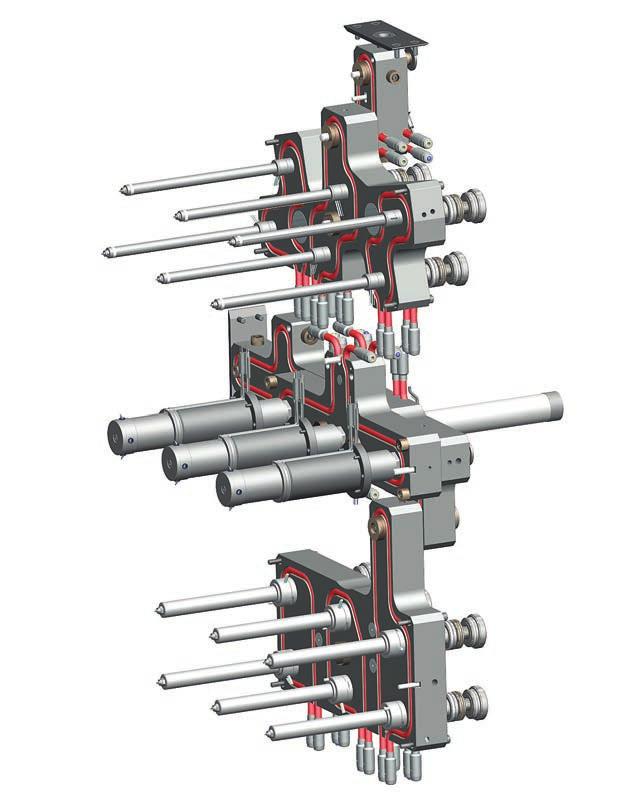 4 I EWIKON application Hot runner system design Gating of the cover: HPS III-S valve gate nozzles, flow channel Ø mm, customized length of mm Assembly position, overmoulding with sealing component: