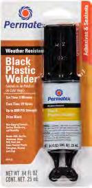 dual syringe, carded 12 Permatex Plastic Welder Epoxy A structural adhesive designed for general purpose bonding of a wide variety of material such as hard and soft plastics to specified surfaces.