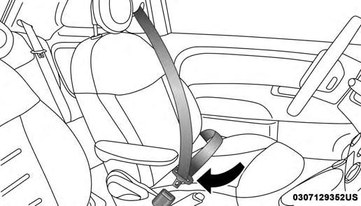 116 SAFETY Inserting Latch Plate Into Buckle 4. Position the lap belt so that it is snug and lies low across your hips, below your abdomen.