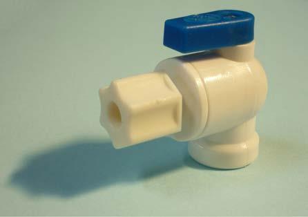 ELBOWED BALL VALVE material white plastic; connections ¼ F NPT x