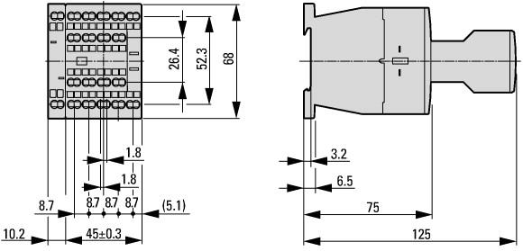 Dimensions Contactor with auxiliary contact