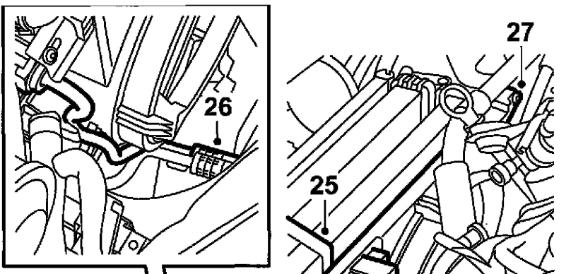 26. On cars with automatic transmission: Remove the protector over the upper quick-release coupling, undo the oil pipe quick-release