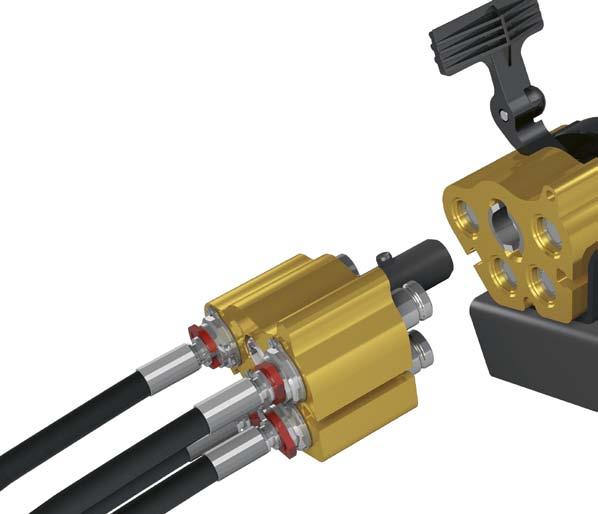Arguments for MultiX Single ISO 16028 FlatFace couplings can be used with fixed installed male plates. The WEO hose connection is selfaligning and makes connection easy and prolongs hose life.