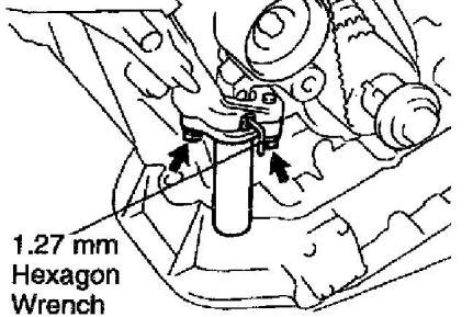 b. Face the front mark on the timing belt forward. c. Align the installation mark on the timing belt with the timing mark of the crankshaft timing pulley. d.