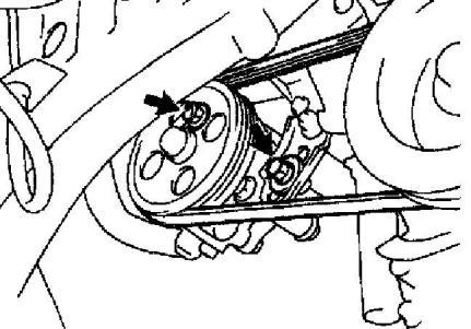 5. REMOVE PS PUMP DRIVE BELT Loosen the 2 bolts, and remove the drive belt. 6.
