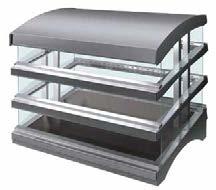 Blanket-style heating elements in the hardcoated base that are thermostatically-controlled The transparent shelf utilizes a patented heated glass, which radiates heat down while conducting heat up,