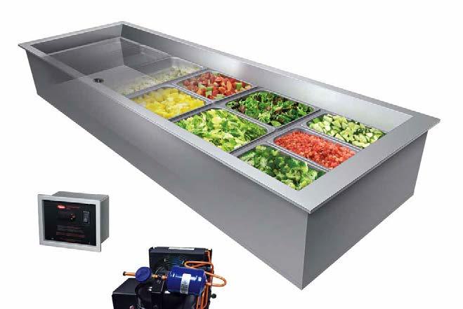 Remote Refrigerated Drop-In Wells Ordering Instructions Cutaway of CWBX-6 with accessory food pans Larger drain ensures easy cleaning Exclusive flat screen design ensures that pans sit flush Cold