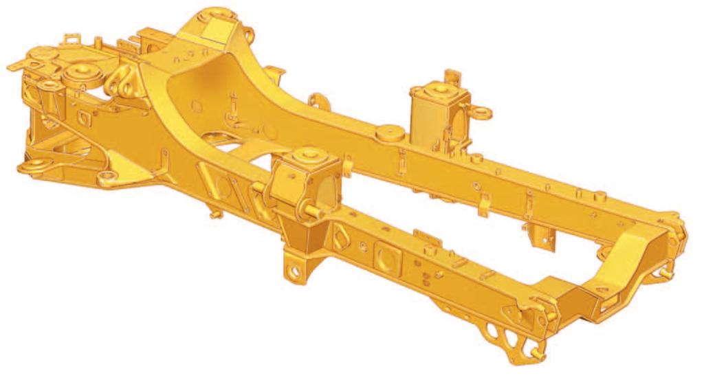 Rear Frame. Twin-box construction minimizes stress concentration and provides low weight with long service life. Castings.