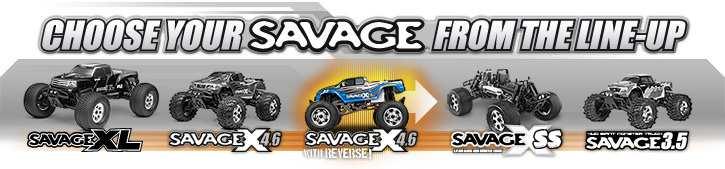 This RTR (Ready-To-Run) 1/8 scale monster truck features everything that s great about the Savage 4.6, like the massive power of the F4.6 engine and several standard option parts! The Savage X 4.
