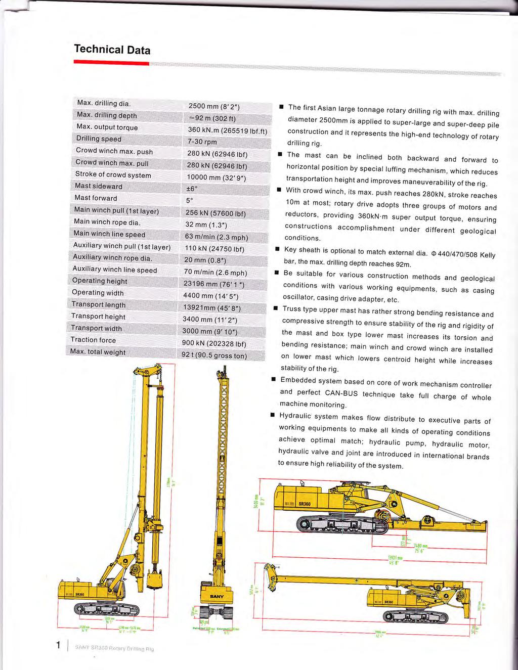 Technical Data r The first Asian large tonnage rotary drilling rig with max.