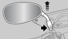 Rear-view mirrors removal: Rest the vehicle on its stand Loosen the locking nut Slide up and remove the complete rear-view mirror unit Repeat the procedure to remove