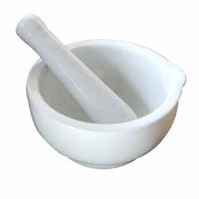 SOIL EQUIPMENT Porcelain Mortar and Rubber Head Pestle The Porcelain Mortar and Rubber Head Pestle is used for sample reduction by gently crushing individual particles. Weight (approx.
