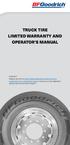 TRUCK TIRE LIMITED WARRANTY AND OPERATOR S MANUAL