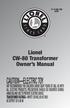 Lionel CW-80 Transformer Owner s Manual