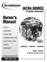 Owner s Manual ULTRA SOURCE. Portable Generator SAFETY ASSEMBLY OPERATION TROUBLESHOOTING ELECTRICAL DATA PARTS WARRANTY