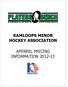 KAMLOOPS MINOR HOCKEY ASSOCIATION APPAREL PRICING INFORMATION