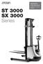 ST 3000 SX 3000 Series. Specifications ST/SX 3000 Series Pedestrian Powered Stacker