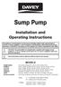 Sump Pump. Installation and Operating Instructions