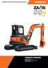 F Type. HYDRAULIC EXCAVATOR Model Code : ZX50U-3F Engine Rated Power : 28.4 kw (38.1 HP) Operating Weight : kg Backhoe Bucket : 0.