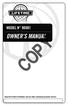 MODEL N COPY OWNER S MANUAL. Keep this Product ID Number and use when contacting Customer Service: