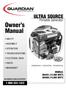 Owner s Manual ULTRA SOURCE. Portable Generator SAFETY ASSEMBLY OPERATION TROUBLESHOOTING ELECTRICAL DATA PARTS WARRANTY