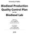 Biodiesel Production Quality Control Plan. Biodiesel Lab