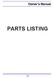 Owner s Manual PARTS LISTING